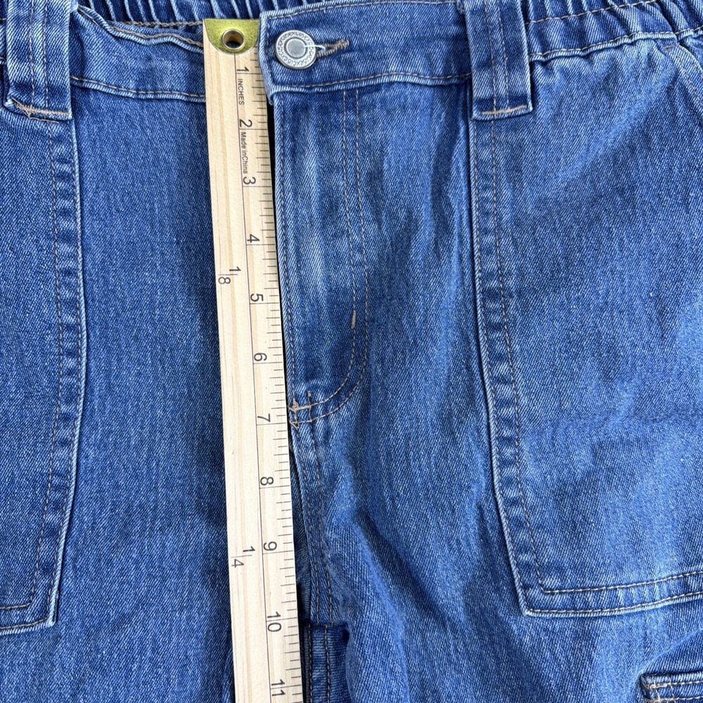Excuse Jeans Womens Size L 30x28 Blue Straight Elastic Waist Cargo Pockets Baggy - Picture 8 of 9